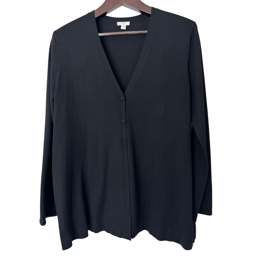 J Jill Women's Wool‎ Blend Black Long Sleeve Button Down Cardigan Sweater Size L